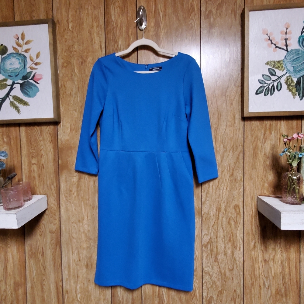 Lands' End Royal Blue Long Sleeve Ponte Sheath Dress
